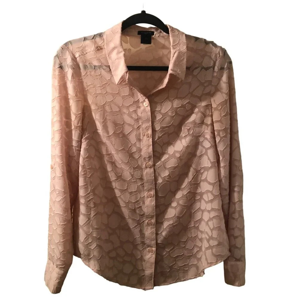 Ann Taylor Womens Pink Textured Long Sleeve Button-Down Blouse Top Size‎ 0